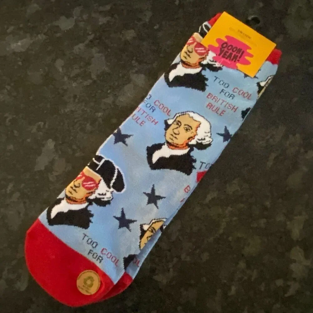 OohYeah George Socks Too Cool For British Rule USA Patriotic Womens 5 -10 NWT